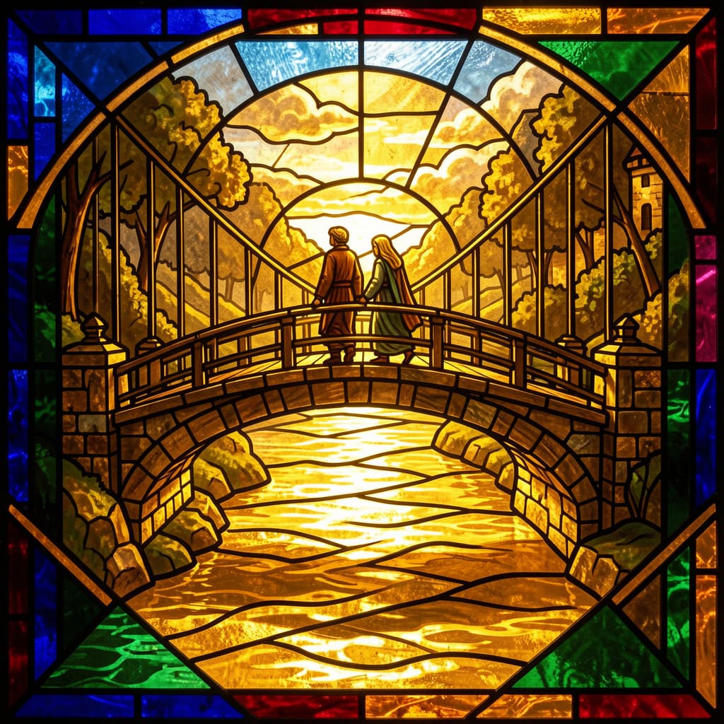Stained Glass — Medieval cathedral window with jewel-toned light